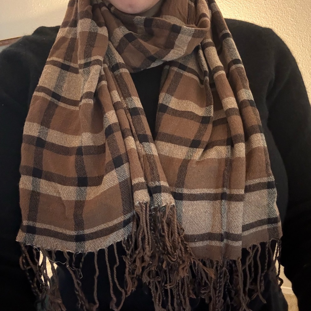 Plaid Brown Unisex Fringe Scarf dark light academia old money classic winter
